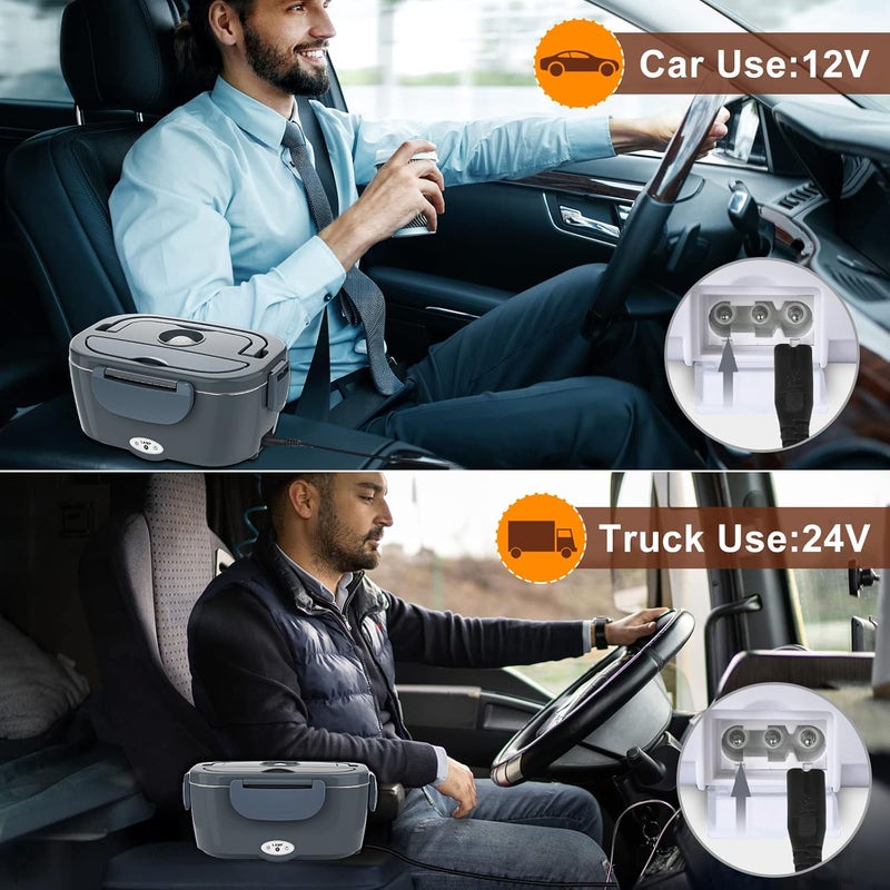 Akhia Electric Lunch Box, Heated Lunch Box for Men with 2 Stainless Steel Container, 1.5L Portable 80W Food Warmer Lunch Box for Car/Truck, 110V/12V/24V/240V Valentine's Day Gifts Birthday Gifts - Image 4